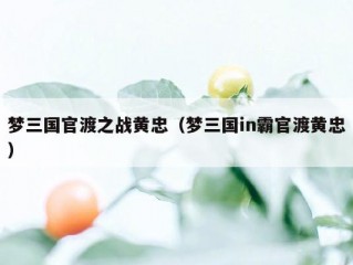 梦三国官渡之战黄忠（梦三国in霸官渡黄忠）