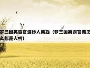 梦三国英霸官渡秒人英雄（梦三国英霸官渡怎么都是人机）