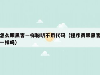 怎么跟黑客一样聪明不用代码（程序员跟黑客一样吗）