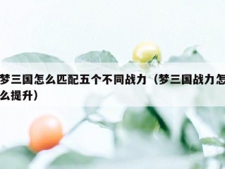 梦三国怎么匹配五个不同战力（梦三国战力怎么提升）