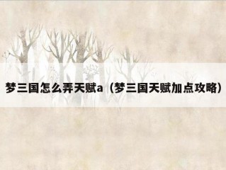 梦三国怎么弄天赋a（梦三国天赋加点攻略）