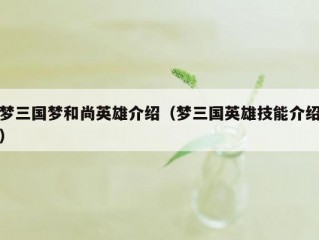 梦三国梦和尚英雄介绍（梦三国英雄技能介绍）