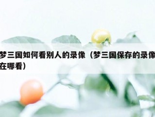 梦三国如何看别人的录像（梦三国保存的录像在哪看）