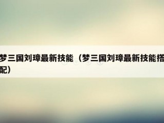 梦三国刘璋最新技能（梦三国刘璋最新技能搭配）