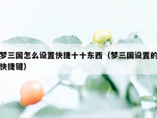 梦三国怎么设置快捷十十东西（梦三国设置的快捷键）