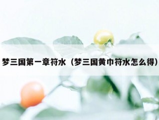 梦三国第一章符水（梦三国黄巾符水怎么得）