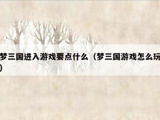 梦三国进入游戏要点什么（梦三国游戏怎么玩）