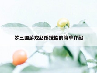 梦三国游戏赵彤技能的简单介绍