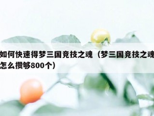 如何快速得梦三国竞技之魂（梦三国竞技之魂怎么攒够800个）