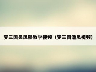 梦三国吴凤熙教学视频（梦三国潘凤视频）