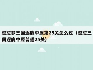 怼怼梦三国逐鹿中原第25关怎么过（怼怼三国逐鹿中原普通25关）