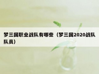 梦三国职业战队有哪些（梦三国2020战队队员）