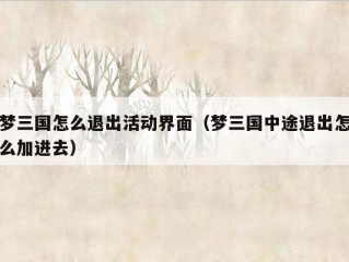 梦三国怎么退出活动界面（梦三国中途退出怎么加进去）