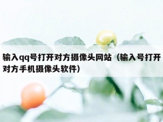 输入qq号打开对方摄像头网站（输入号打开对方手机摄像头软件）