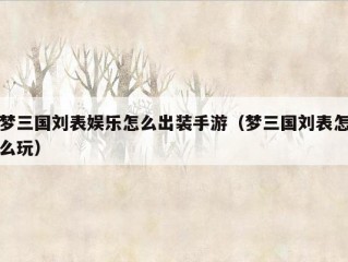 梦三国刘表娱乐怎么出装手游（梦三国刘表怎么玩）