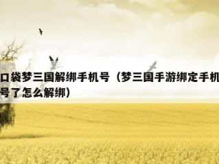 口袋梦三国解绑手机号（梦三国手游绑定手机号了怎么解绑）