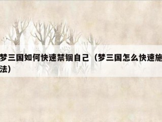 梦三国如何快速禁锢自己（梦三国怎么快速施法）