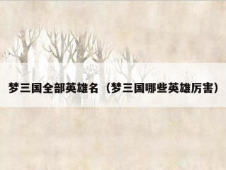 梦三国全部英雄名（梦三国哪些英雄厉害）