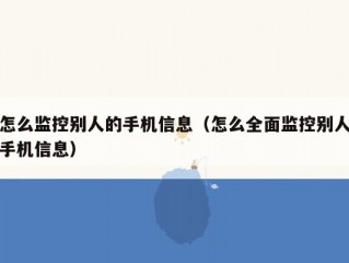 怎么监控别人的手机信息（怎么全面监控别人手机信息）