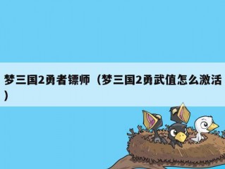 梦三国2勇者镖师（梦三国2勇武值怎么激活）