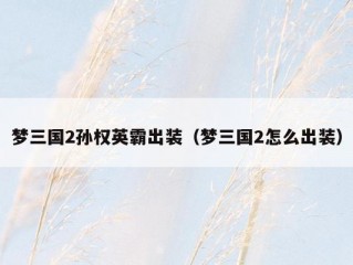 梦三国2孙权英霸出装（梦三国2怎么出装）