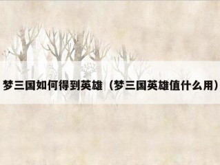 梦三国如何得到英雄（梦三国英雄值什么用）