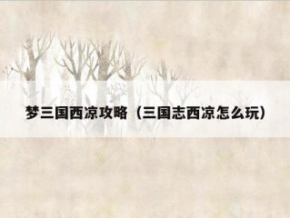 梦三国西凉攻略（三国志西凉怎么玩）