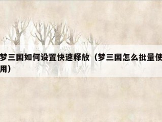 梦三国如何设置快速释放（梦三国怎么批量使用）