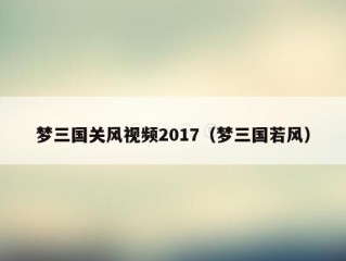 梦三国关风视频2017（梦三国若风）