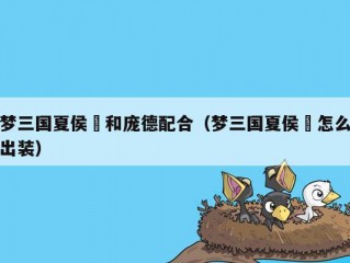 梦三国夏侯惇和庞德配合（梦三国夏侯惇怎么出装）