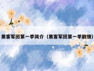 黑客军团第一季简介（黑客军团第一季剧情）